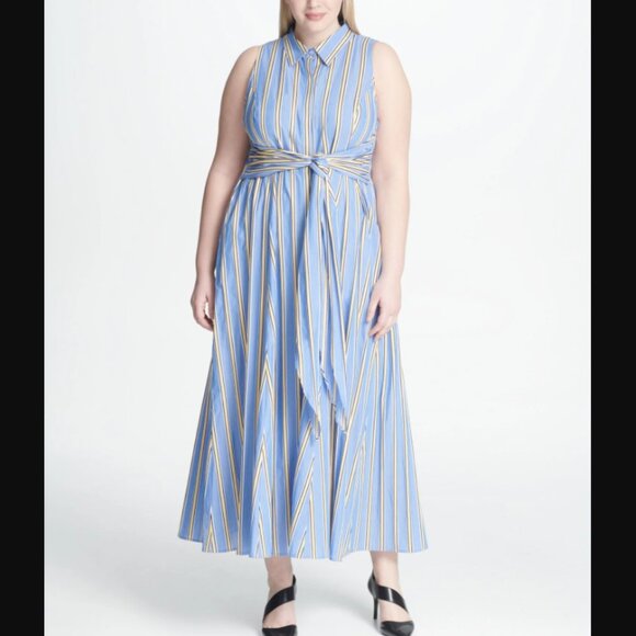 Tommy Hilfiger sleeveless blue stripe shirtdress - Picture 1 of 8